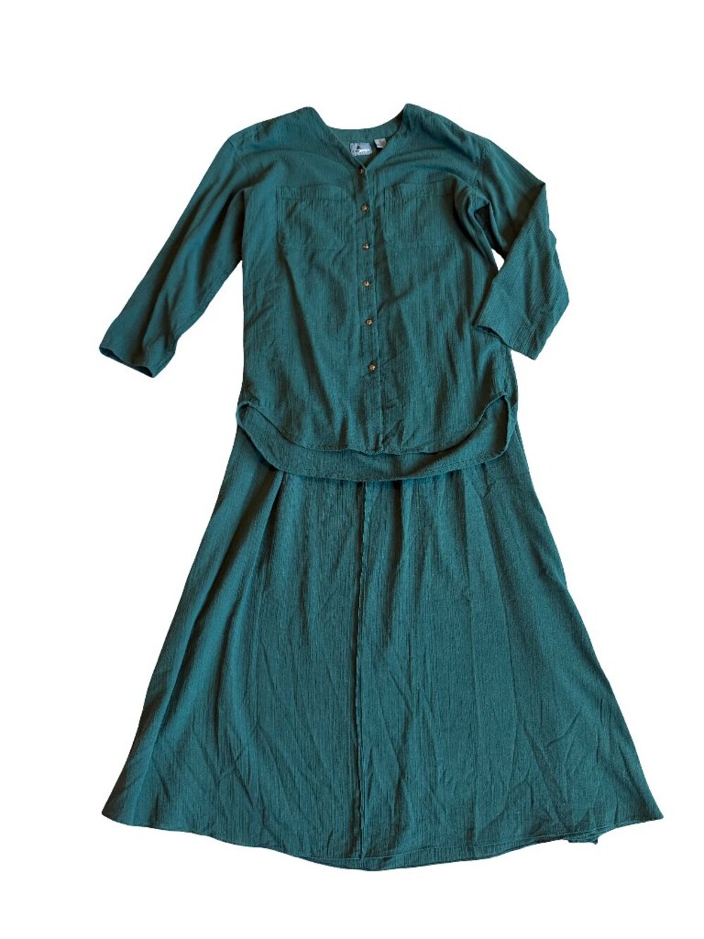 Liz Claiborne Liz Wear Green Crinkled Cotton Button Skirt Two Yoke Medium Womens